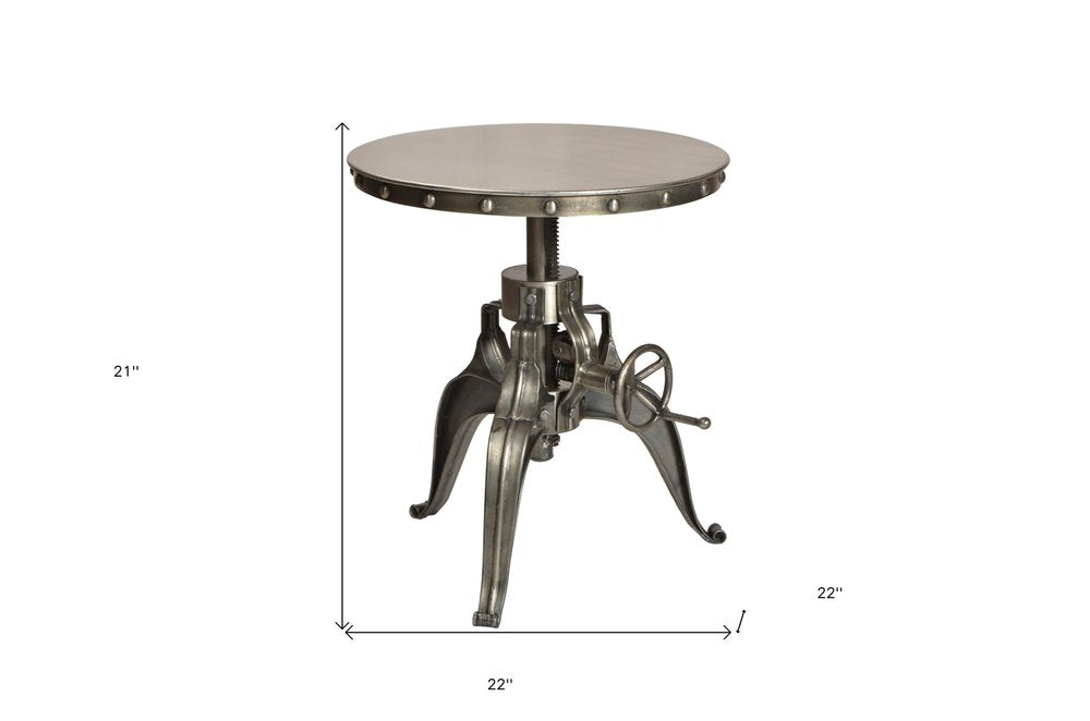 21" Silver Metal And Iron Round End Table