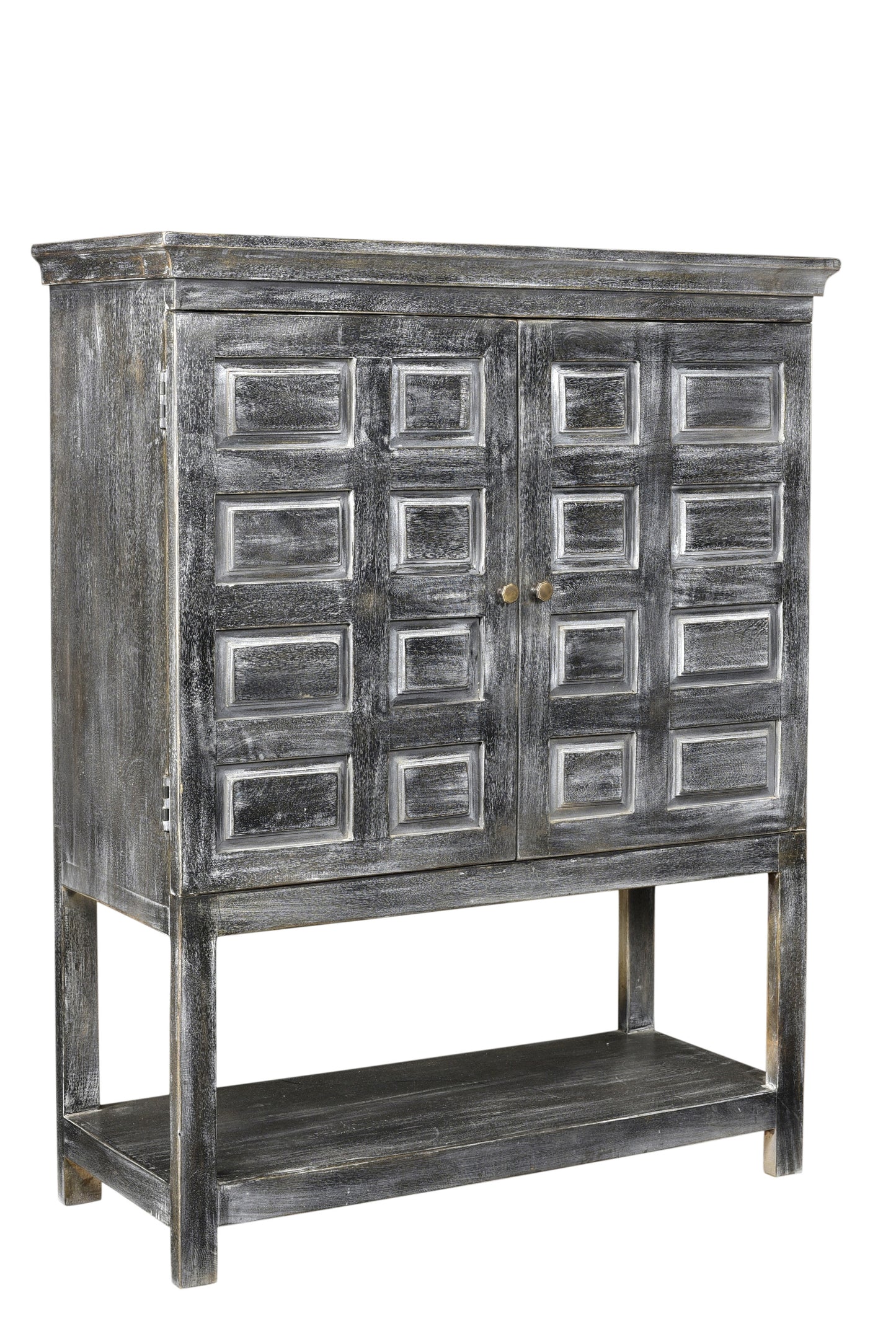 40" Distressed Wash Dark Gray Solid Wood Two Door Accent Cabinet