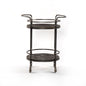Dark Gray Iron And Solid Wood Round Rolling Bar Cart