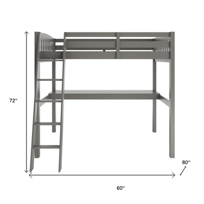Gray Solid Wood Twin Size Loft Bed with Desk and Storage