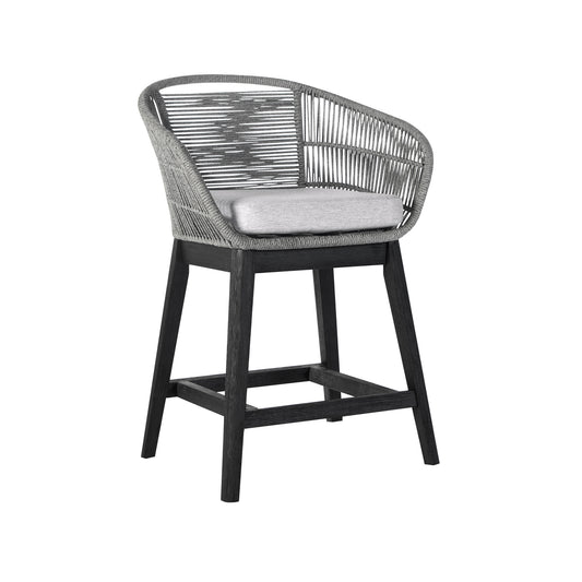 38" Light Gray Solid Wood Low back Outdoor Bar Height chair with Footrest