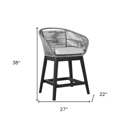 38" Light Gray Solid Wood Low back Outdoor Bar Height chair with Footrest