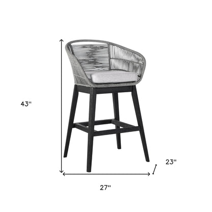 43" Light Gray Solid Wood Low back Outdoor Bar Height chair with Footrest