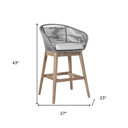 43" Gray Solid Wood Low back Outdoor Bar Height chair with Footrest