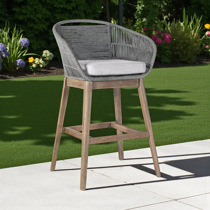 43" Gray Solid Wood Low back Outdoor Bar Height chair with Footrest