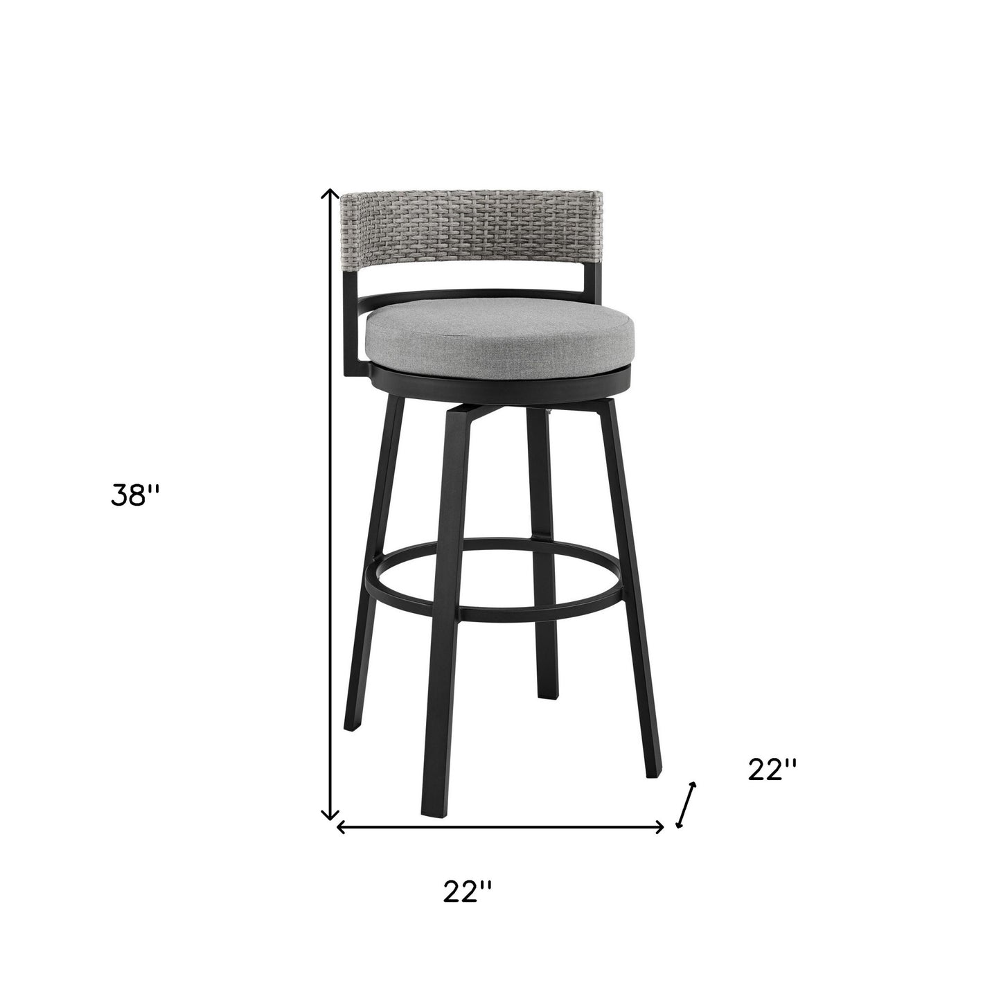 38" Light Gray Metal Swivel Low back Outdoor Bar Height chair with Footrest