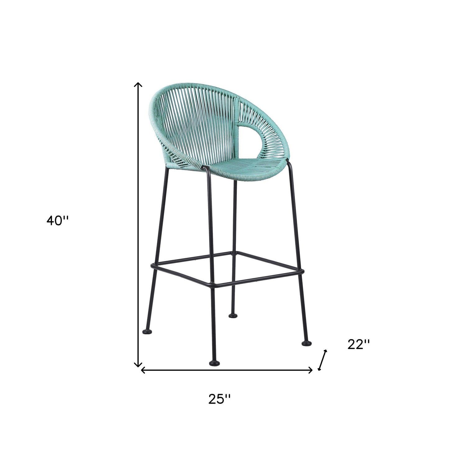 40" Green Metal Low back Outdoor Counter Height Bar chair with Footrest