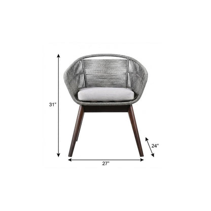 27" Gray Solid Wood Outdoor Dining Chair with Gray Cushion
