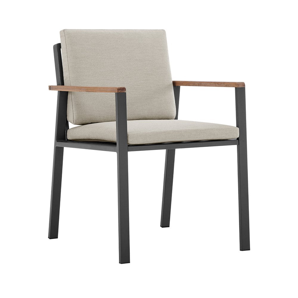 Set of Two 22" Light Gray Solid Wood Outdoor Dining Chair with Taupe Cushion