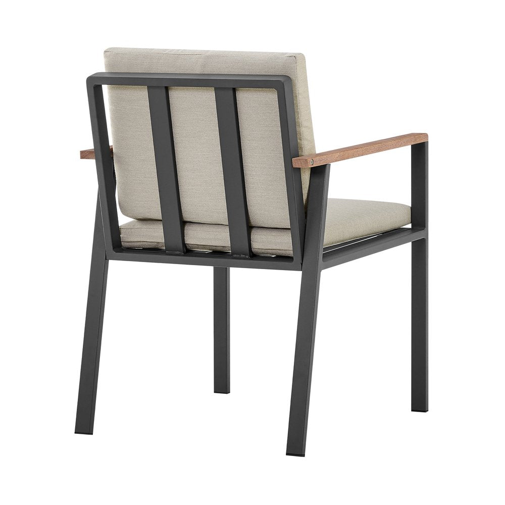 Set of Two 22" Light Gray Solid Wood Outdoor Dining Chair with Taupe Cushion