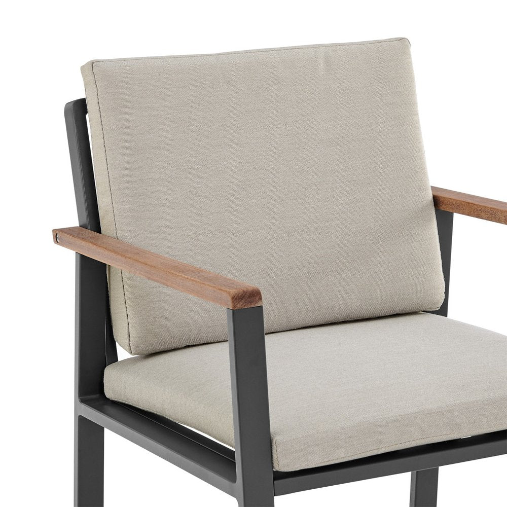 Set of Two 22" Light Gray Solid Wood Outdoor Dining Chair with Taupe Cushion