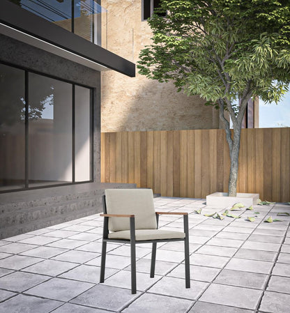 Set of Two 22" Light Gray Solid Wood Outdoor Dining Chair with Taupe Cushion