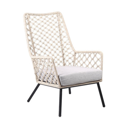 26" Gray Metal Outdoor Dining Chair with Gray Cushion