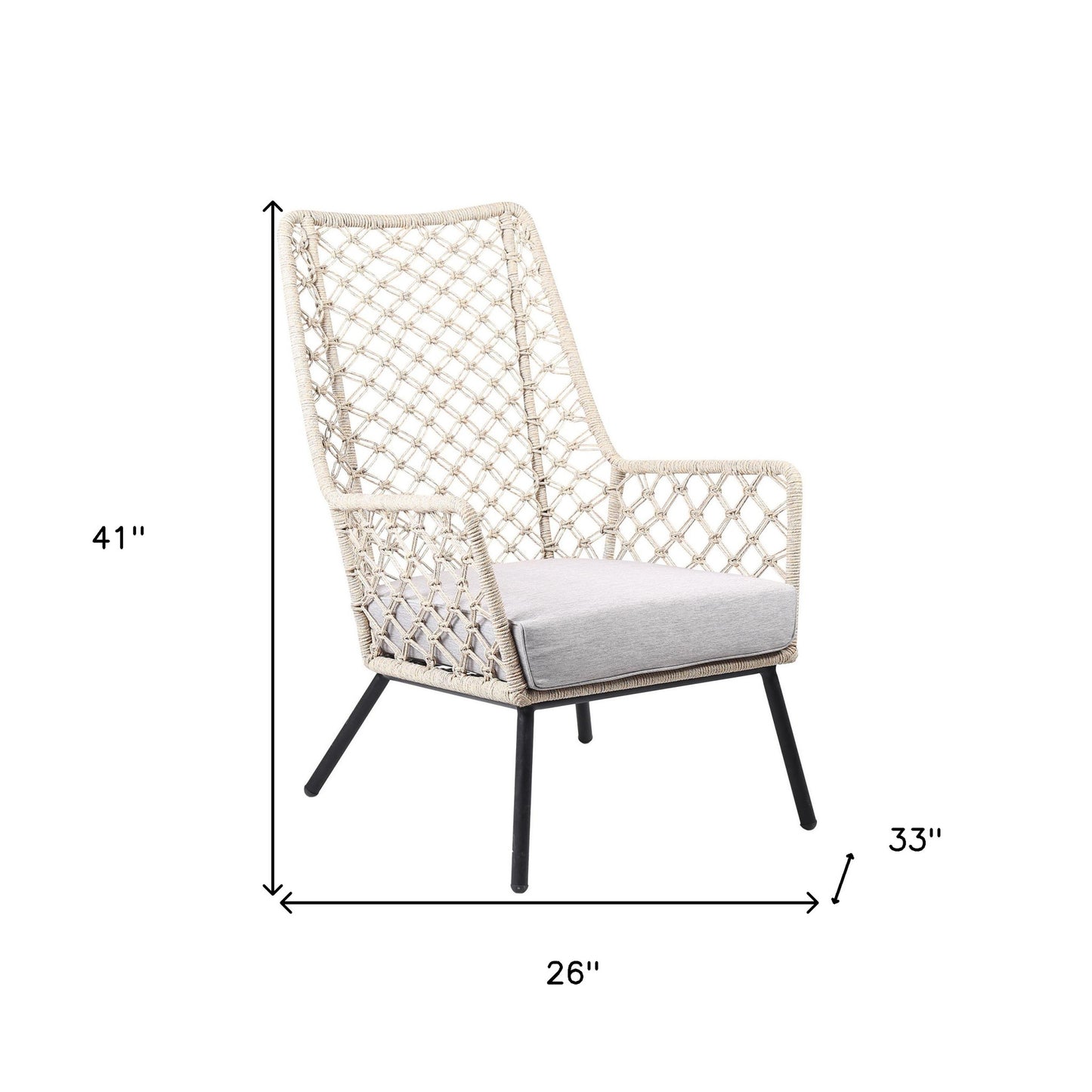 26" Gray Metal Outdoor Dining Chair with Gray Cushion