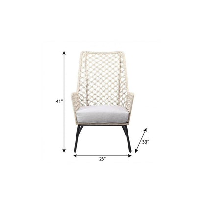 26" Gray Metal Outdoor Dining Chair with Gray Cushion