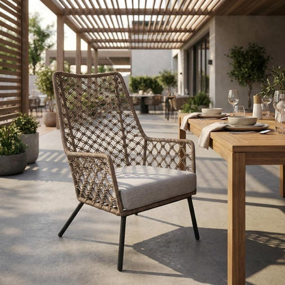 26" Gray Metal Outdoor Arm Chair with Gray Cushion