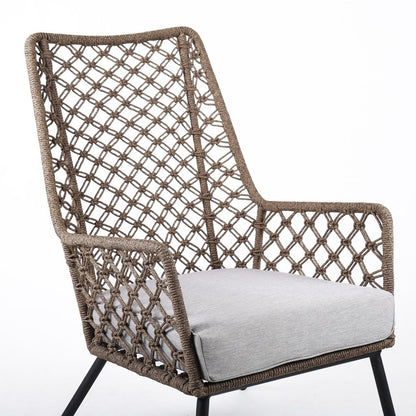 26" Gray Metal Outdoor Arm Chair with Gray Cushion