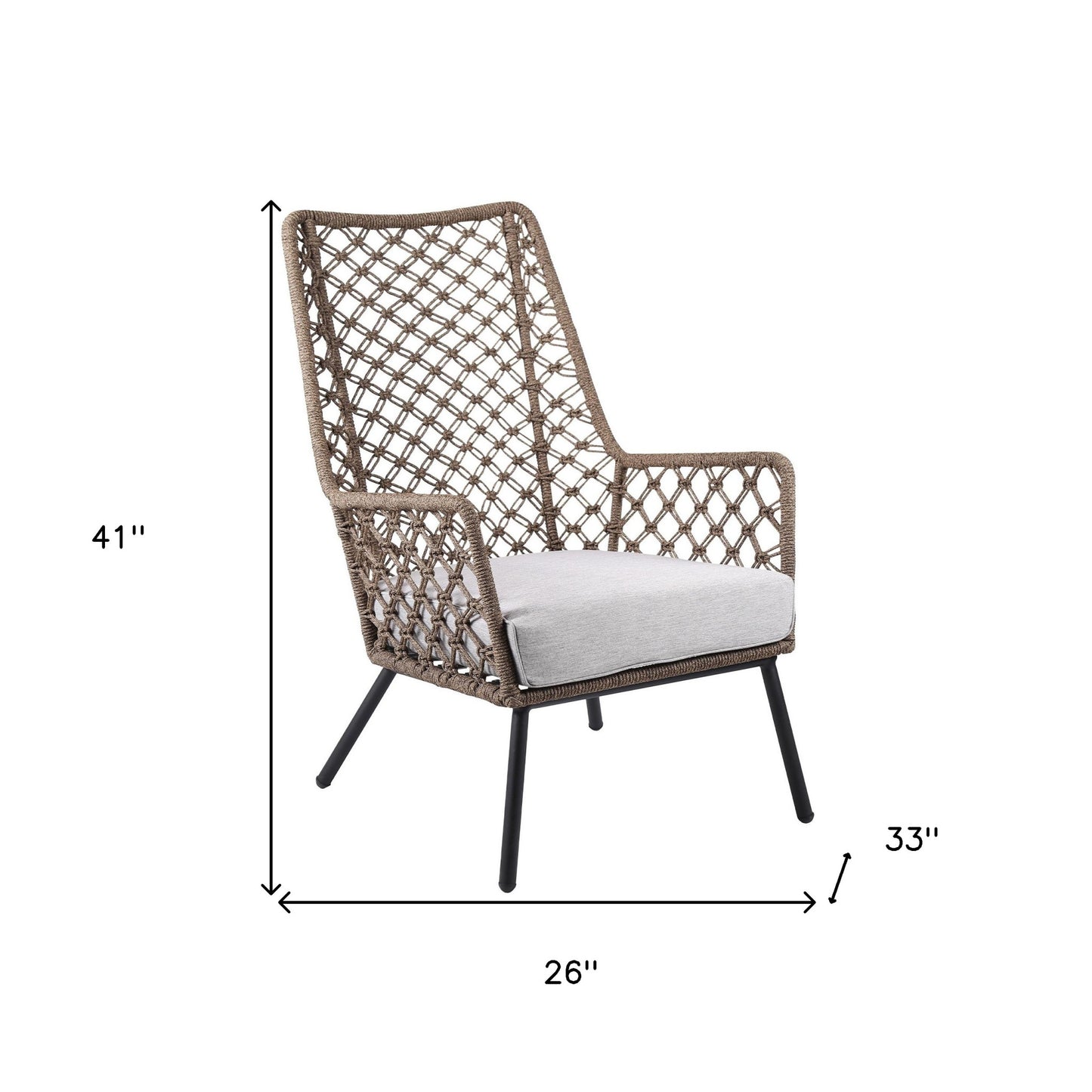 26" Gray Metal Outdoor Arm Chair with Gray Cushion