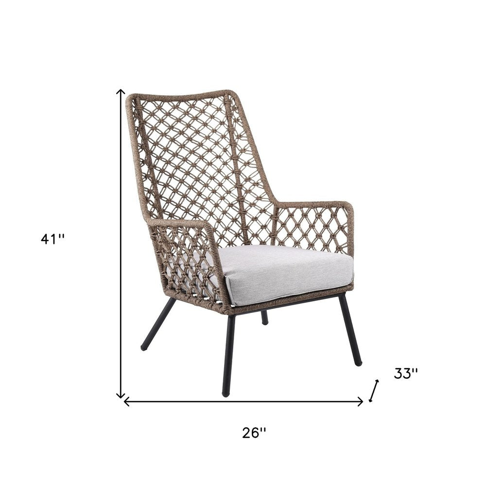 26" Gray Metal Outdoor Arm Chair with Gray Cushion