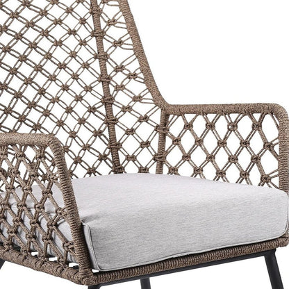 26" Gray Metal Outdoor Arm Chair with Gray Cushion