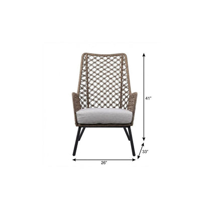 26" Gray Metal Outdoor Arm Chair with Gray Cushion