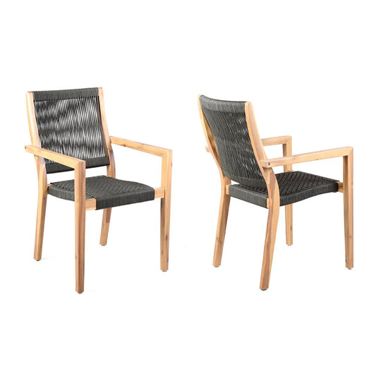 Set of Two 23" Charcoal and Natural Wood Solid Wood Outdoor Arm Chair