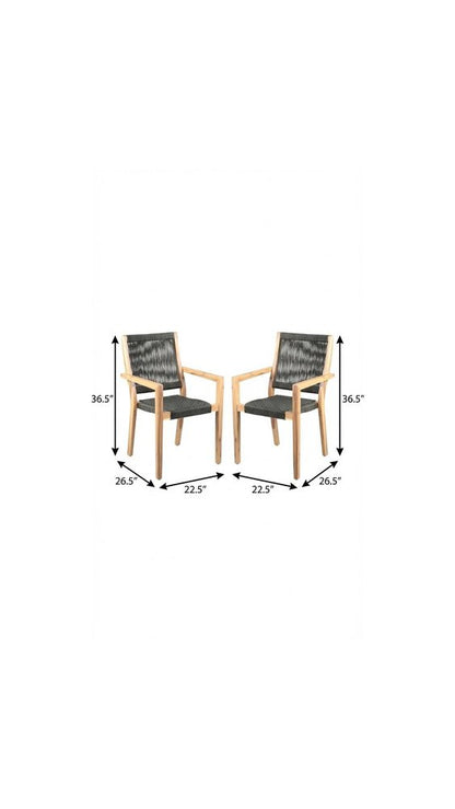 Set of Two 23" Charcoal and Natural Wood Solid Wood Outdoor Arm Chair