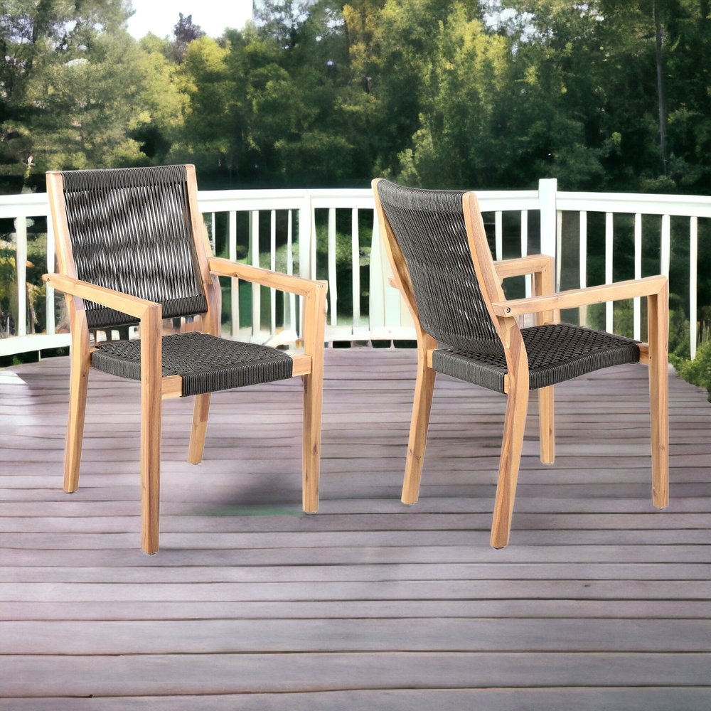 Set of Two 23" Charcoal and Natural Wood Solid Wood Outdoor Arm Chair