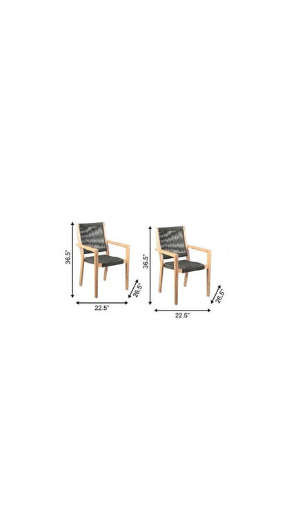 Set of Two 23" Charcoal and Natural Wood Solid Wood Outdoor Arm Chair