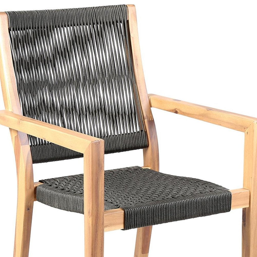 Set of Two 23" Charcoal and Natural Wood Solid Wood Outdoor Arm Chair