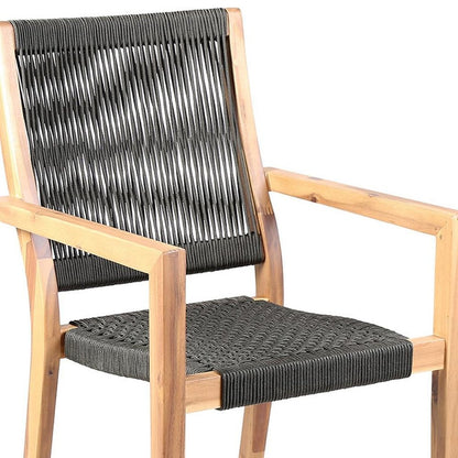 Set of Two 23" Charcoal and Natural Wood Solid Wood Outdoor Arm Chair