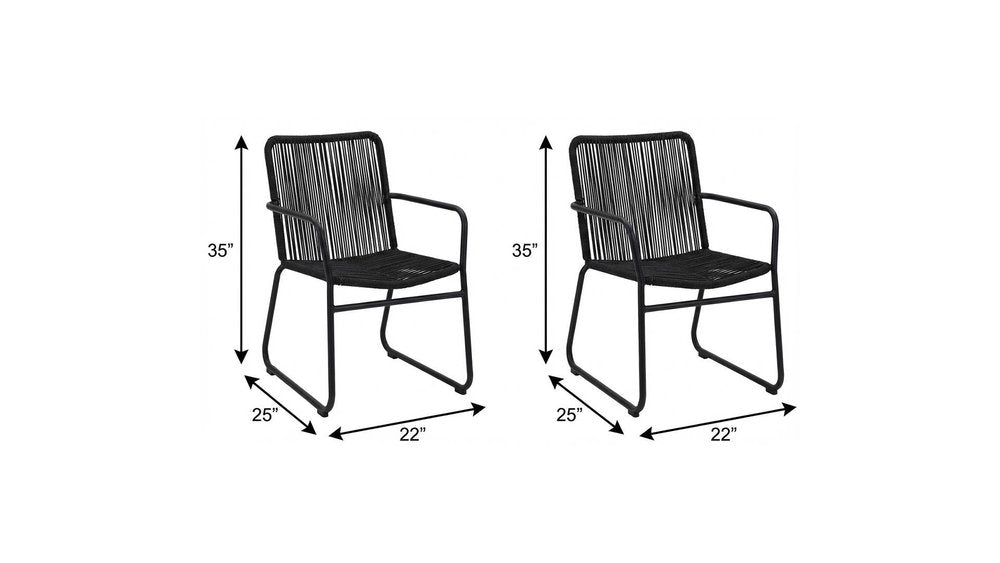 Set of Two 22" Black Metal Outdoor Dining Chair