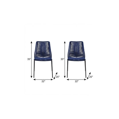 Set of Two 22" Blue Metal Outdoor Dining Chair