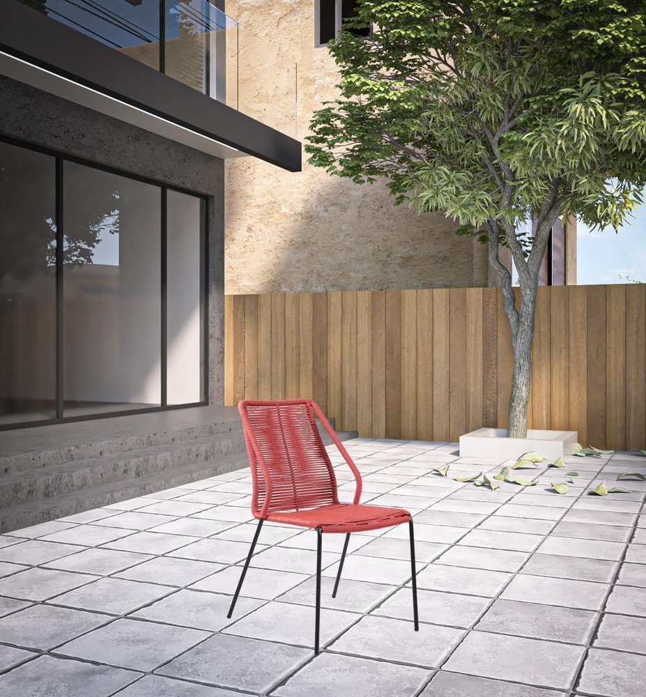 Set of Two 22" Red Metal Outdoor Dining Chair