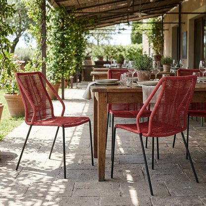 Set of Two 22" Red Metal Outdoor Dining Chair