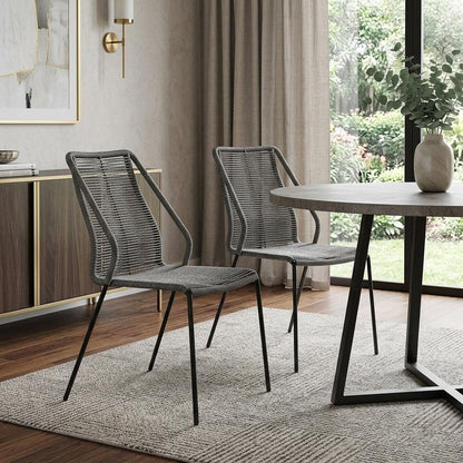 Set of Two 22" Gray Metal Outdoor Dining Chair