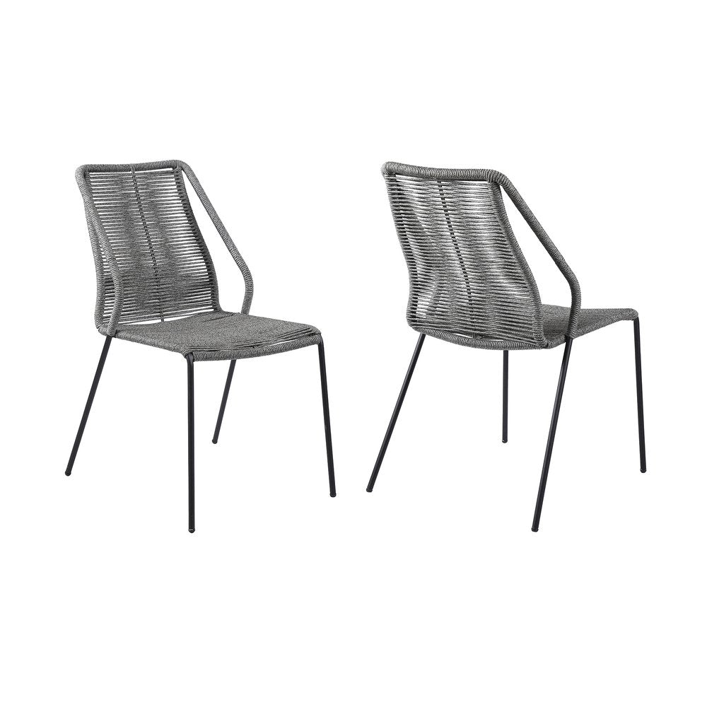 Set of Two 22" Gray Metal Outdoor Dining Chair