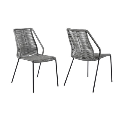 Set of Two 22" Gray Metal Outdoor Dining Chair