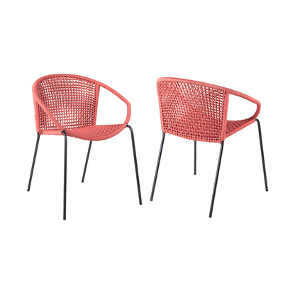 Set of Two 25" Red Metal Outdoor Dining Chair