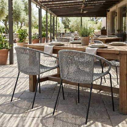 Set of Two 25" Gray Metal Outdoor Dining Chair