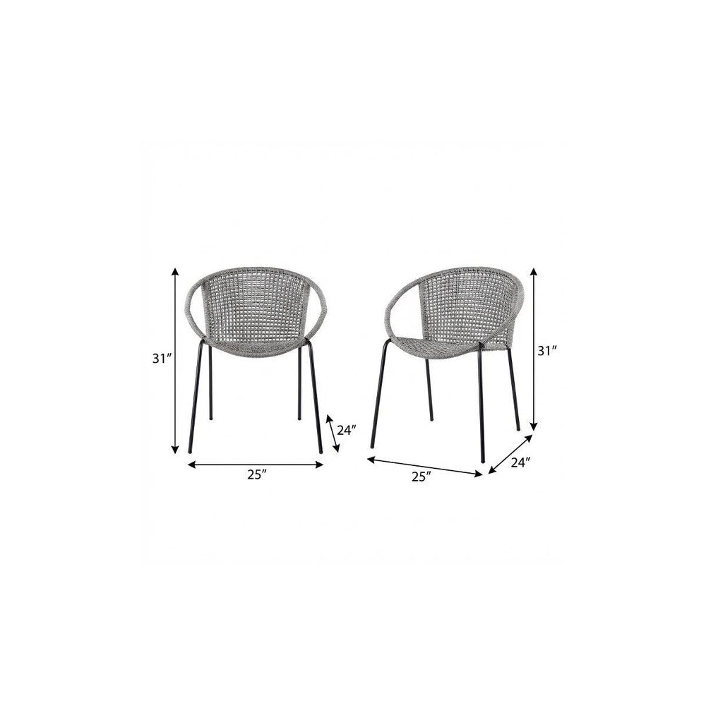 Set of Two 25" Gray Metal Outdoor Dining Chair