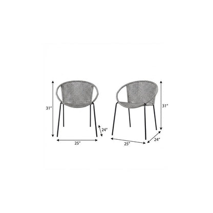 Set of Two 25" Gray Metal Outdoor Dining Chair