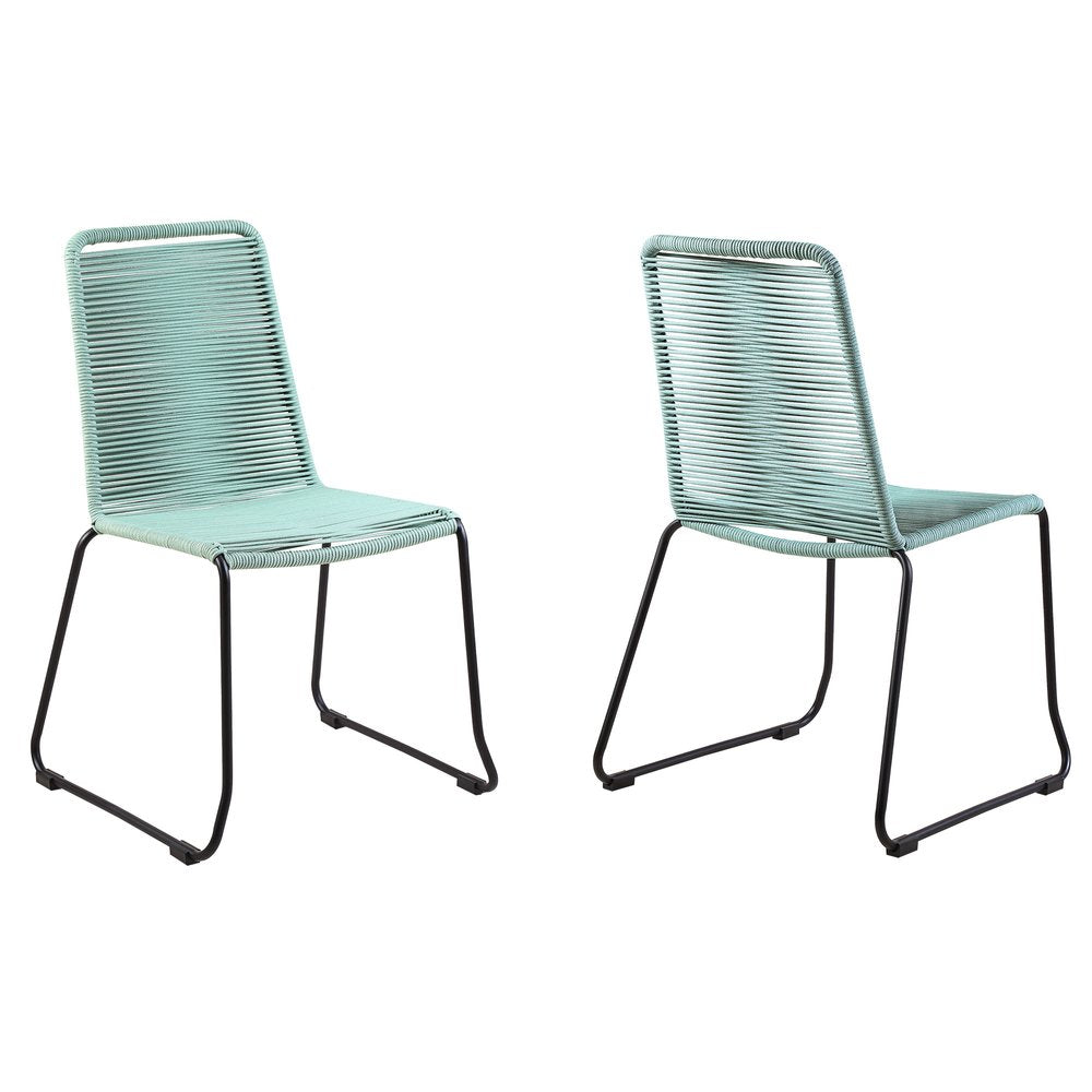 Set of Two 23" Green Metal Outdoor Dining Chair