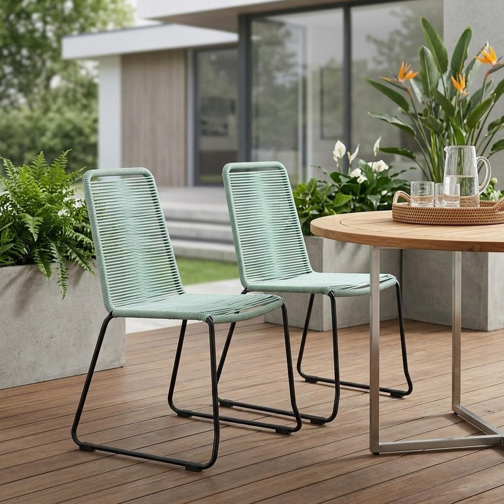 Set of Two 23" Green Metal Outdoor Dining Chair