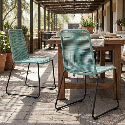 Set of Two 23" Green Metal Outdoor Dining Chair