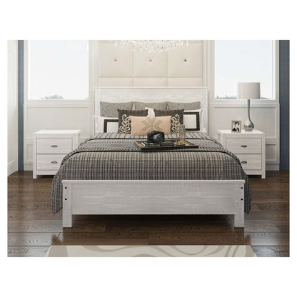 White Shiplap Texture Distressed Solid Wood Queen Bed Frame