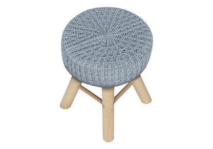 12" Gray Fabric and Natural Round Ottoman