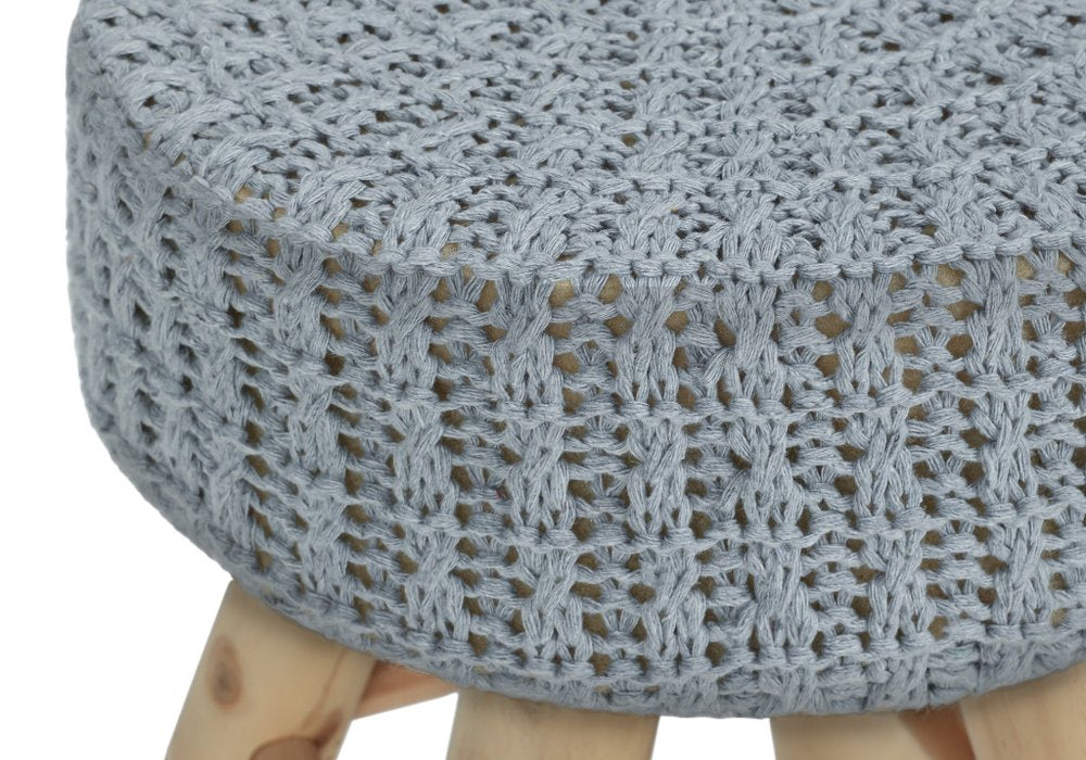 12" Gray Fabric and Natural Round Ottoman