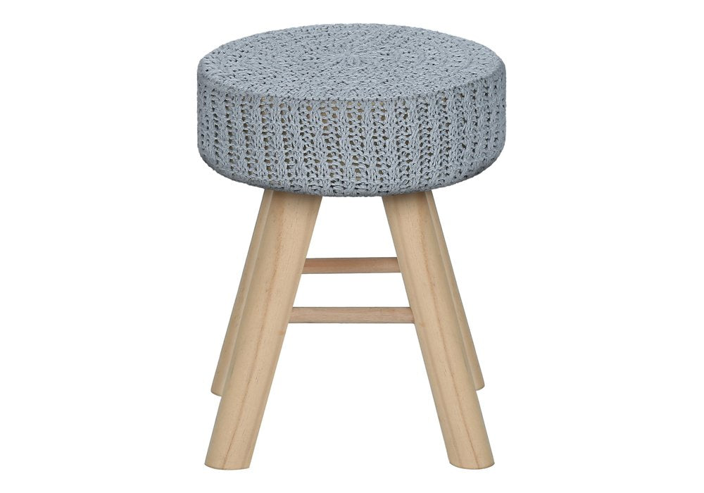 12" Gray Fabric and Natural Round Ottoman