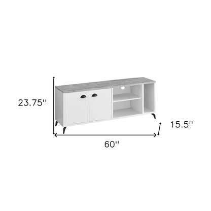 60" White Cabinet Enclosed Storage TV Stand